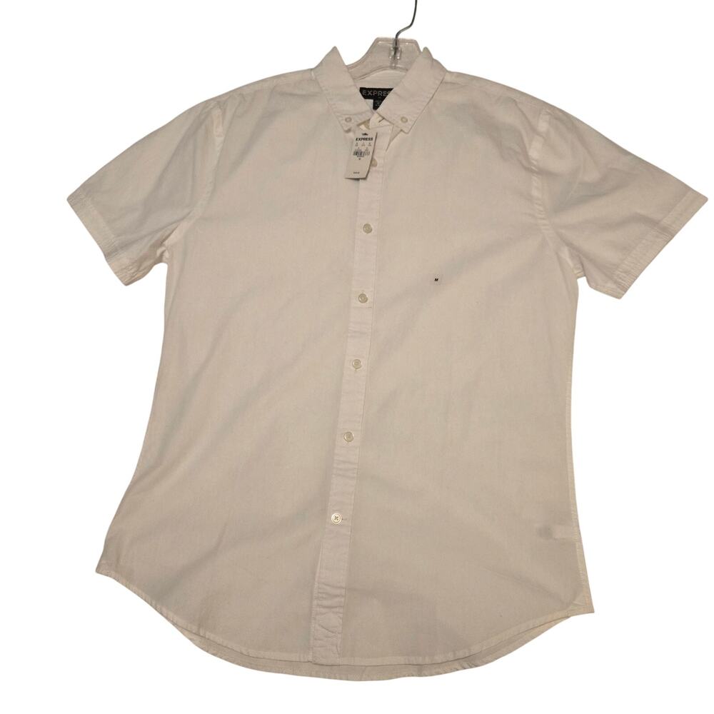 Express Men's M White Short Sleeve Oxford Button Down Casual Shirt New w/ Tags - Picture 6 of 13